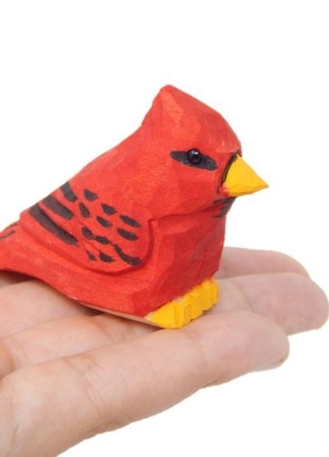 Cardinal Wood Figurine Miniature Handmade Red Bird Art Carved Small Animals Collectible Memorial Gift