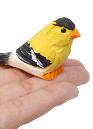 American Goldfinch Handmade Wood Figurine Miniature Yellow Bird Art Statue Carved Ornament Small Animals Collectible