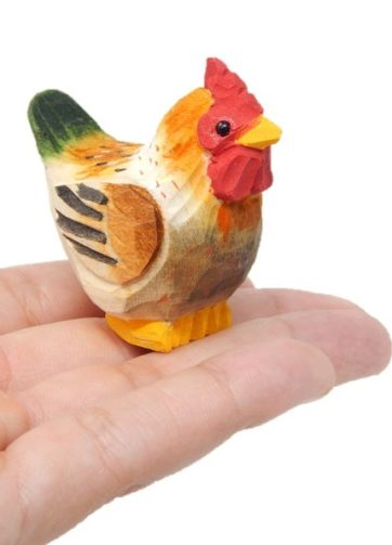 Brown Hen Wood Figurine Farm Animal Statue Miniature Chicken Bird Art Carved Small Collectible