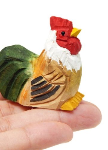 Rooster Figurine Statue Decoration Chicken Farm Barn Wood Bird Home Art Carved Small Animal