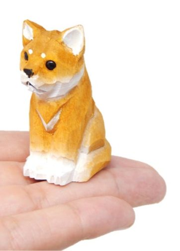 Shiba Inu Dog - Miniature Hand-Painted Wooden Pet Art Decoy Mini Carved Ornament Figurine Small Animals Collectible