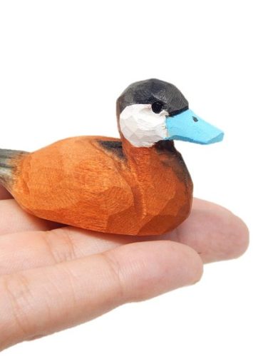 Ruddy Duck Wooden Figurine - Blue Bill Miniature Bird Statue Handmade Carving Home Decor Decoration Decoy Small Animals