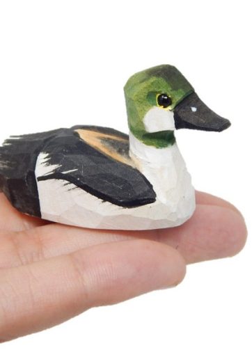 Goldeneye Duck Handmade Wood Figurine Art Decoy Carved Bird Decoration Drake Male Small Animal Collectible Miniature