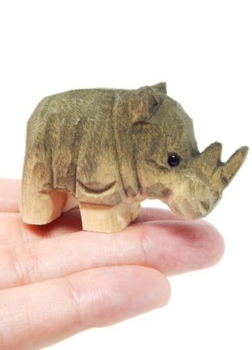 Rhino Handmade Wood Figurine Animal Statue Decoration Carving Miniature Small Gift Horned Sculpture