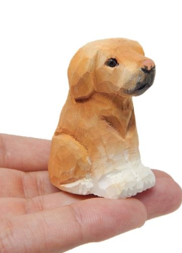 Labrador Retriever Dog Puppy Figurine - Miniature 2 Inch Wooden Carving Handmade Home Decor Small Animal Garden Statue Toy Pet Loss Memorial