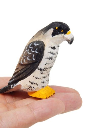 Peregrine Falcon Hawk - Small 2" Wood Art Figurine - Falconry Kestrel Bird of Prey Unique Art Carving Work Decoration Miniature Animals