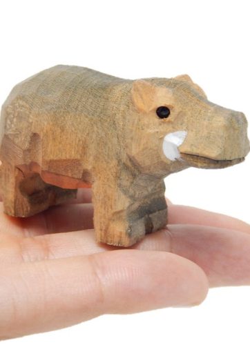 Hippo - Small Wooden Pygmy Hippopotamus Figurine - Africa River Horse Carving Handmade Decoration Miniature Animals
