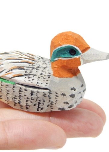 Eurasian Teal Duck - Green Wing Miniature Common Hand Painted Wood Folk Art Decoy Mini Carved Bird Ornament Figurine Small Animal