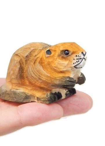 Beaver Wood Figurine - Dam Forest Castor Woodland Critter Miniature Small Animal Toy Handmade Carved Home Decor Folk Ornament Minifigure