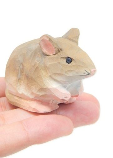 Mouse - Wood Figurine Field House Rat Pet Mice Miniature Handmade Critter Rodent Art Carved Small Animals Collectible