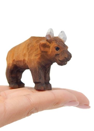 Bison Buffalo Figurine Statue Art Sculpture Miniature Wood Carving Decor Small Animal