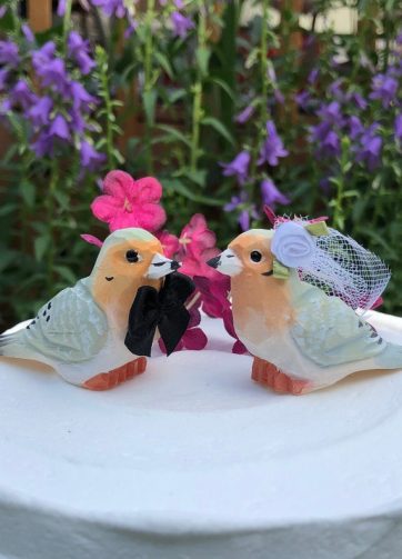 Mourning Dove Turtledove Love Birds Cake Topper Bride & Groom Wedding Engagement Anniversary Carved Wood Statue