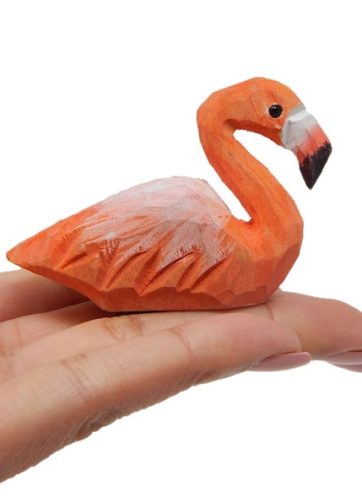 Pink Flamingo Figurine Statue Decor Small Garden Lawn Yard Ornament Wood Carving