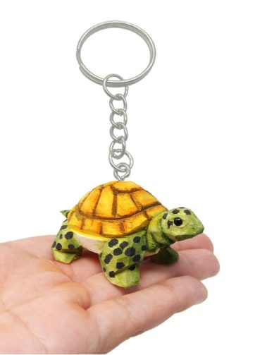 Turtle Tortoise Keychain Ring Clip Charm Miniature Wood Mini Figurine Small Animal