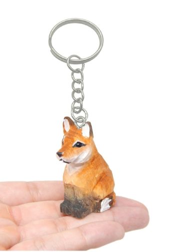Red Fox Keychain Ring Clip Charm Miniature Wood Mini Figurine Small Animal