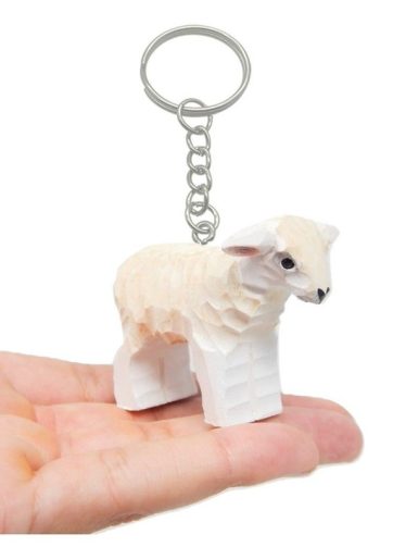 Sheep Lamb Baby Ewe Keychain Ring Clip Charm Miniature Wood Mini Figurine Small Animal