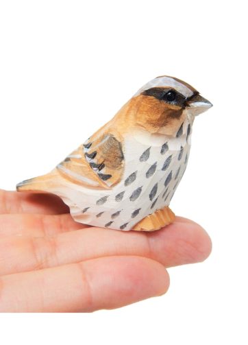 Sparrow Brown Bird Wood Figurine Statue Sculpture Ornament Decor Miniature Art Carve Small Animal