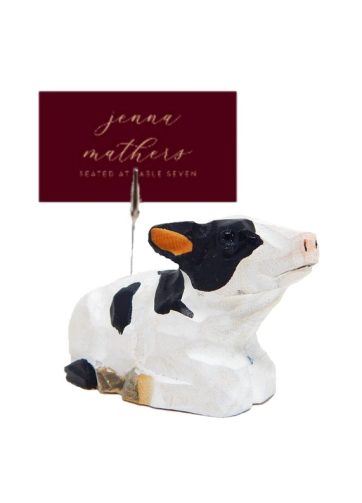 Cow Wood Place Card Holder Memo Photo Note Signage Menu Clip Clamp Base Wedding Business Beef Barn Cattle Ranch