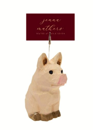 Pig Wood Place Card Holder Memo Photo Note Signage Menu Clip Clamp Base Wedding Business Pork Barn Cattle Ranch
