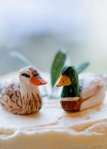 Mallard Duck Love Birds Cake Topper Bride & Groom Wedding Engagement Anniversary Carved Wood Statue