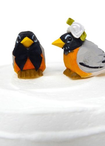 Robin Love Bird Cake Topper Bride & Groom Wedding Engagement Anniversary Carved Wood Statue