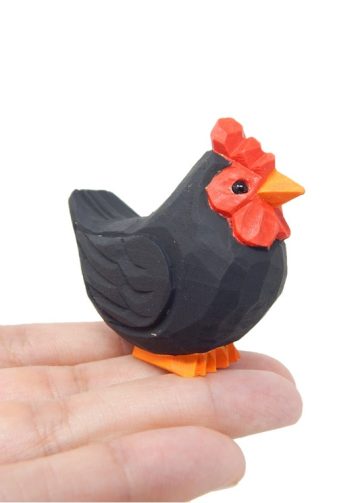 Chicken Figurine Statue Sculpture Handmade Small Miniature Wood Collectible Hen Rustic Farm Barn Decor