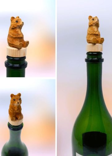 Brown Bear Wine Stopper Handmade Reusable Bottle Plug Saver Cap Sealer Decorative Accessory Grizzly Forest