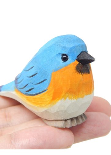 Eastern Bluebird Wood Figurine Miniature Garden Statue Bird Art Carved Small Animals Cake Topper
