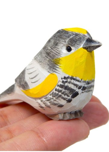 Yellow Rumped Warbler Wood Figurine Statue Myrtle Bird Miniature Handmade Art Craft Carve Small Animal