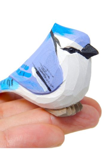 Blue Jay Bird Wood Figurine Statue Crested Jaybird Sculpture Ornament Decor Miniature Art Carve Small Animal