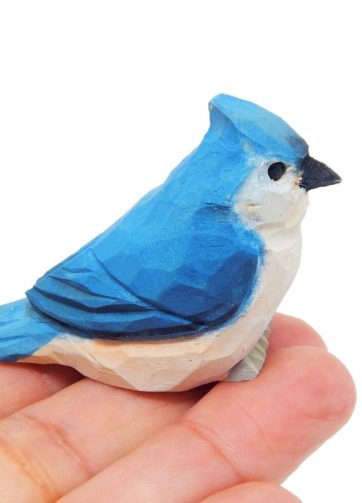 Tufted Titmouse Bird Wood Figurine Statue Blue Jay Sculpture Ornament Decor Miniature Art Carve Small Animal