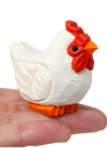 White Hen Wood Figurine Chicken Miniature Bird Art Statue Mini Carved Ornament Small Farm Animals Collectible