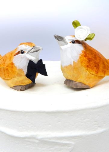 Carolina Wren Bird Cake Topper Bride & Groom Love Wedding Engagement Anniversary Carved Wood Statue
