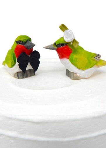 Hummingbird Wedding Cake Topper Love Bird Bride & Groom Engagement Anniversary Carved Wood Animal Statue