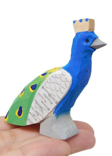 Peacock Bird Figurine Statue Home Decor Small Animal Garden Peafowl Lawn Wood Carving Miniature