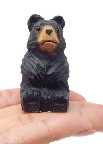 Black Bear Figurine Wood Carving Miniature Decor Statue Art Craft Small Animal