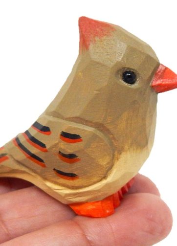 Female Cardinal - Wood Figurine Miniature Garden Statue Red Bird Art Carved Small Animals Cake Topper
