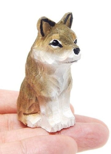 Gray Wolf Small Wood Art Figurine Handmade Statue Art Carving Sculpture Decor Small Animal