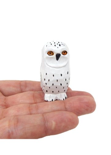 Snowy White Owl Wood Figurine Fake Decoy Miniature Great Spotted Bird Carved Small Animals Collectible Garden Statue