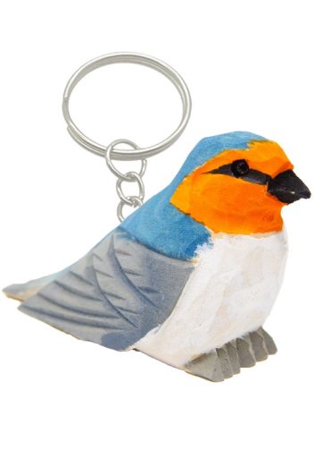 Swallow Keychain Ring Hook Clip Small Bird Charm Miniature Wood Figurine Statue