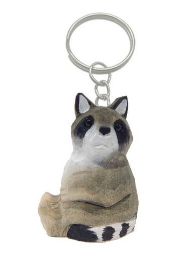 Raccoon Keychain Ring Clip Charm Miniature Wood Mini Figurine Small Animal