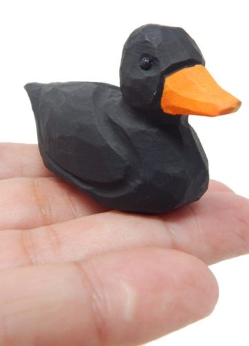 Black Duck Figurine Wood Statue Miniature Handmade Art Decoy Carved Bird Decor Small Animal Collectible