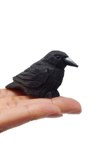 Raven Black Bird Crow Figurine Statue Sculpture Art Miniature Wood Carving Decor Small Animal