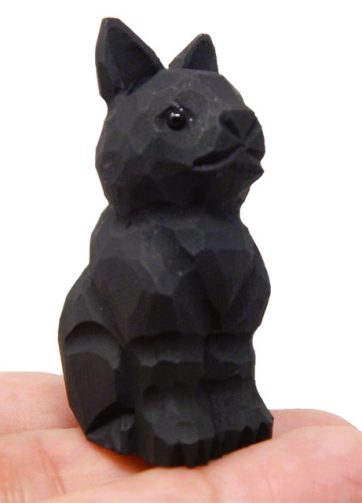 Black Cat Figurine Handmade Wood Carved Small Statue Halloween Decor Pet Craft Miniature Animal