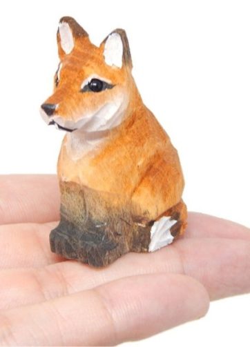 Red Fox Figurine Statue Small Wood Art Sculpture Decoration Art Carving Miniature Animals