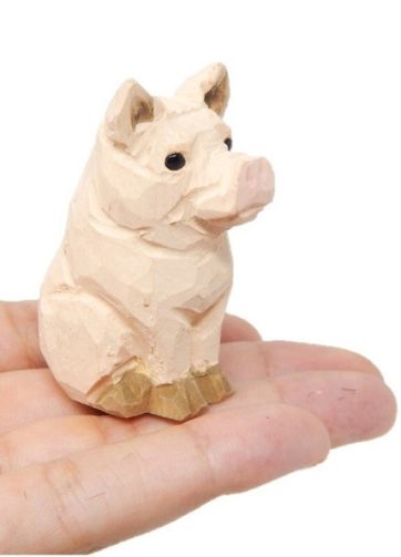 Pig Handmade Wood Figure Miniature Barn Small  Animal Hand Carved Home Decor Folk Ornament Ranch Minifigure