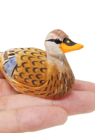 Female Mallard Wooden Duck Figurine - Brown Miniature Bird Statue Handmade Carving Home Decor Decoy Small Animals