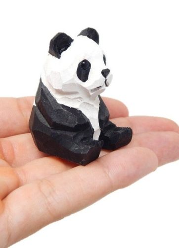 Panda Bear Small Wooden Figurine Statue Carving Handmade Decor Miniature Animals