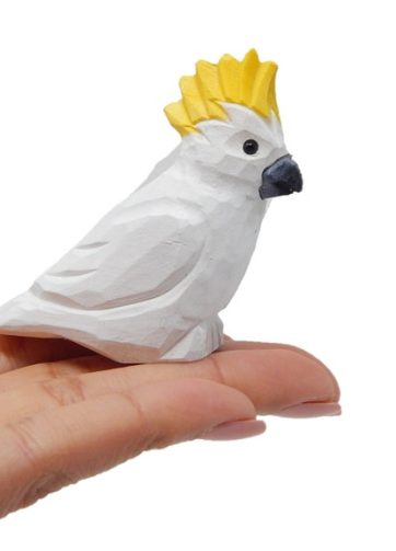 Cockatoo Figurine Decoration Parrot Tropical Pet Miniature Wooden Bird Art Statue Craft Carved Small Animal Collectible