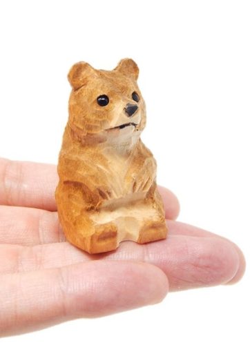 Brown Bear Figurine Handmade Wooden Carving Decor Miniature Small Animal Grizzly Forest Statue Art Craft